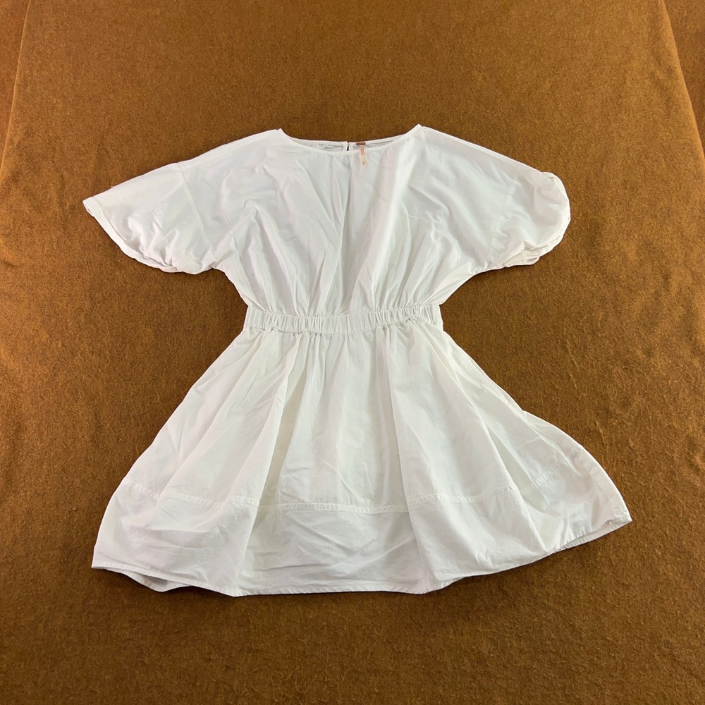 Free People Womens XS White Elastic Waist Keyhole Back Mini Dress New